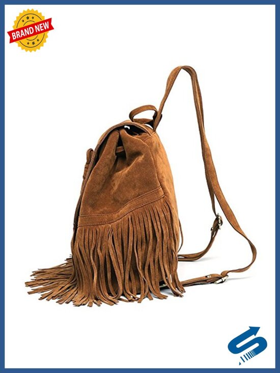Suede Fringe Tassel Backpack Purse - Faux Leather Travel Daypack main image 4